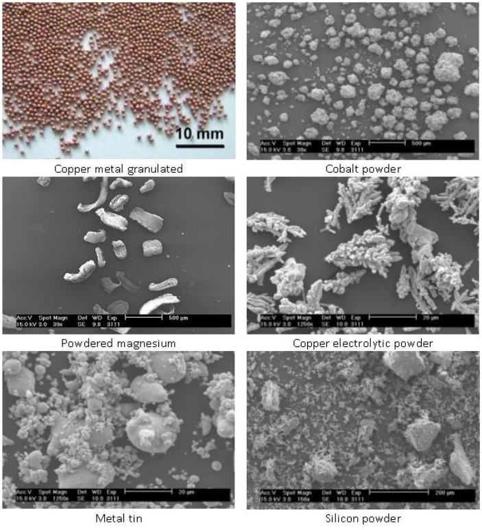 Electron micrographs of the metal powders